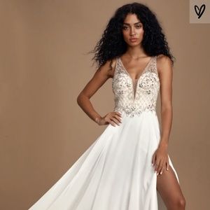 Lulu's Forever and Ever White Beaded Lace-Up Maxi